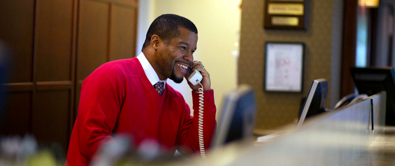 UGA student working at the UGA Hotel in Athens, GA