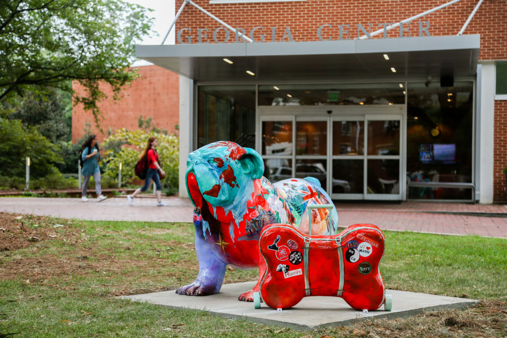 Ellie, The Exploration Dawg, One of the painted Bulldog Statues around Athens, GA