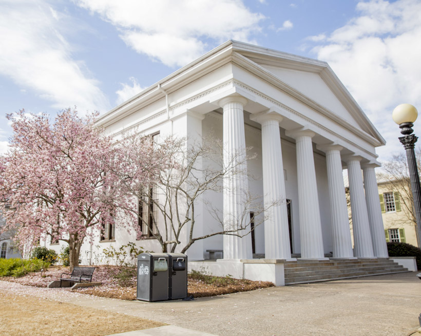 Exterior of the Chapel entrance on a sunny winter day.